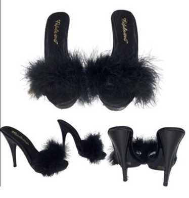 Vintage Black Fluffly Heels Size 7