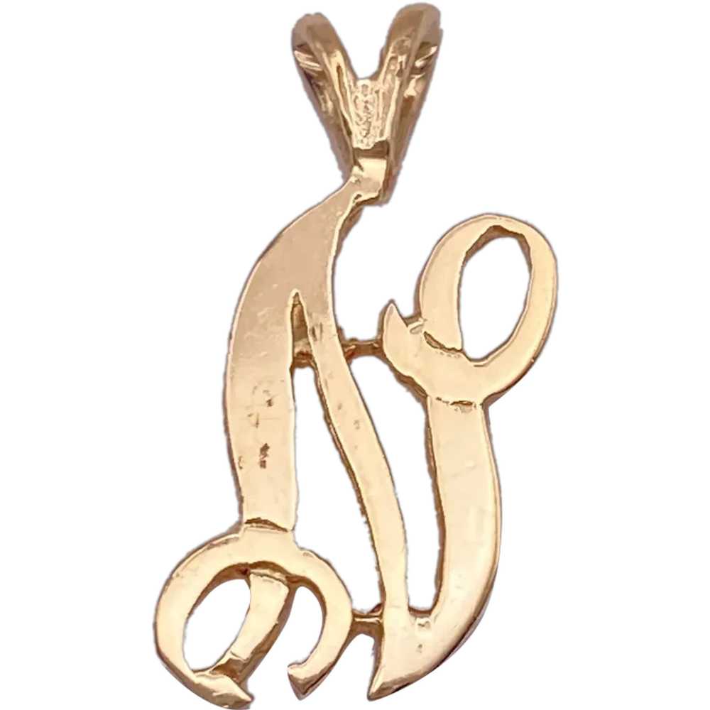 Letter N Charm Pendant 14K Gold Ornate Script - image 1