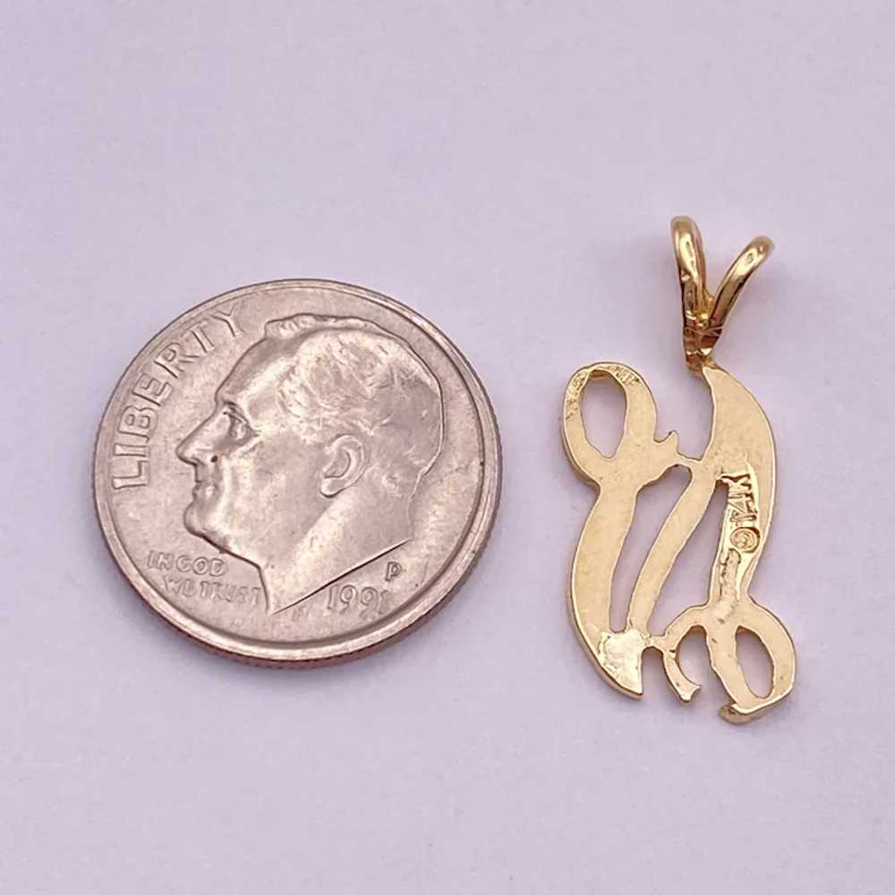 Letter N Charm Pendant 14K Gold Ornate Script - image 2