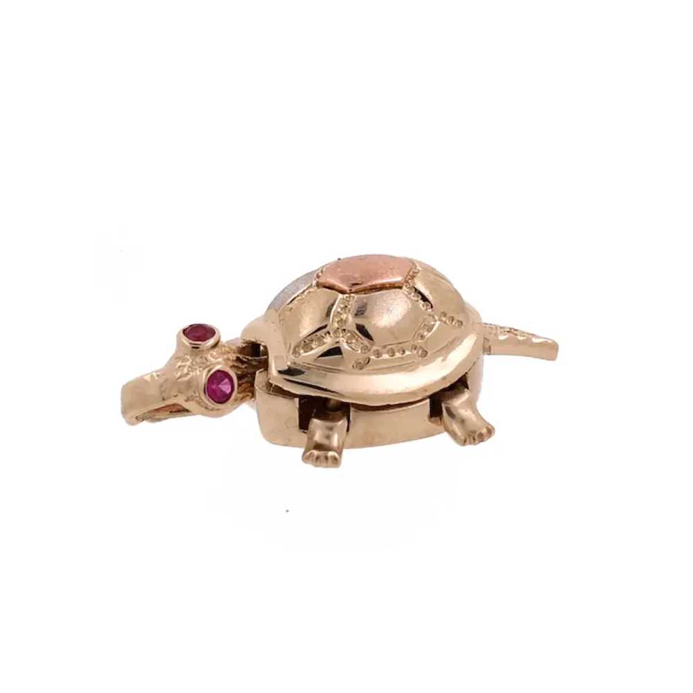 Turtle Pendant Charm 14K Gold Ruby Accents Movabl… - image 4