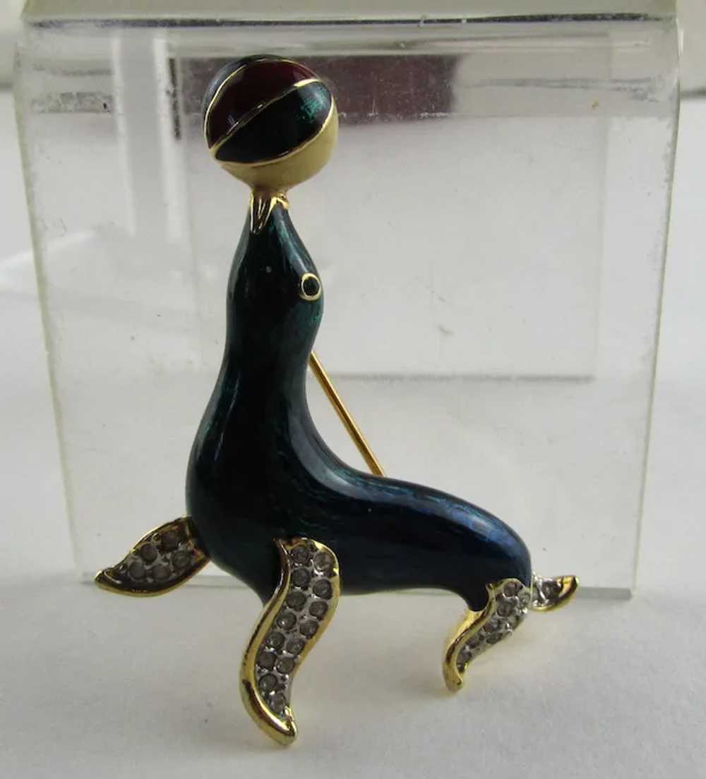 Teal Seal Balancing a Ball Enamelled With Crystal… - image 10