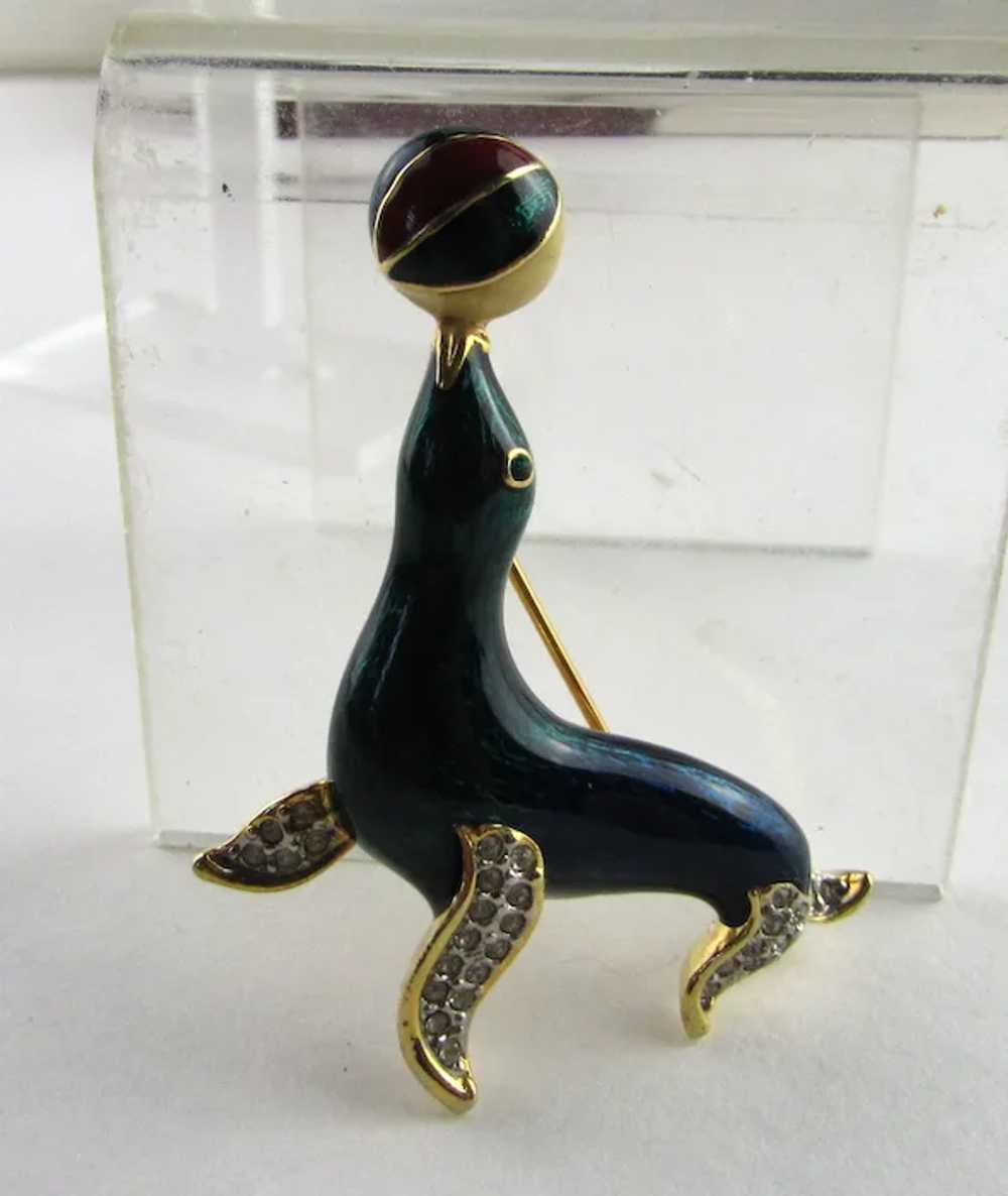 Teal Seal Balancing a Ball Enamelled With Crystal… - image 12