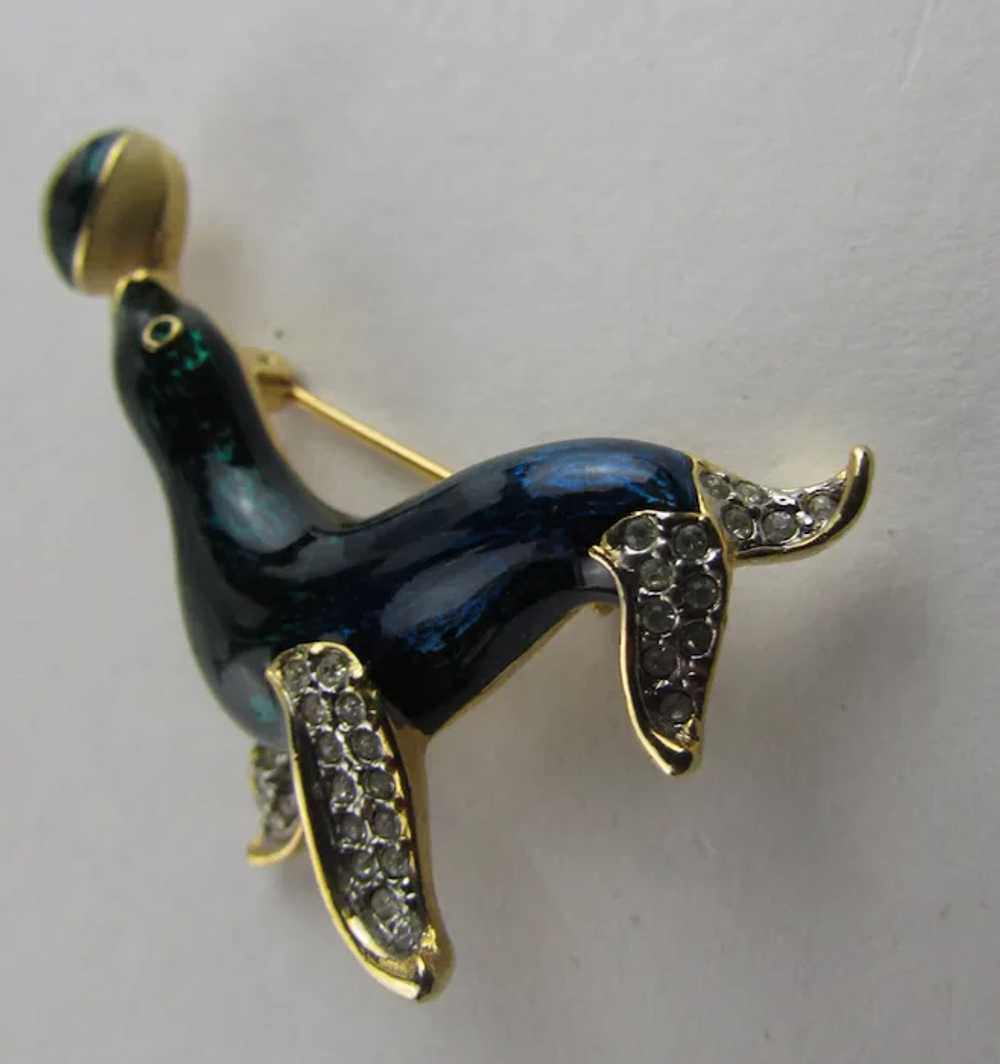 Teal Seal Balancing a Ball Enamelled With Crystal… - image 3