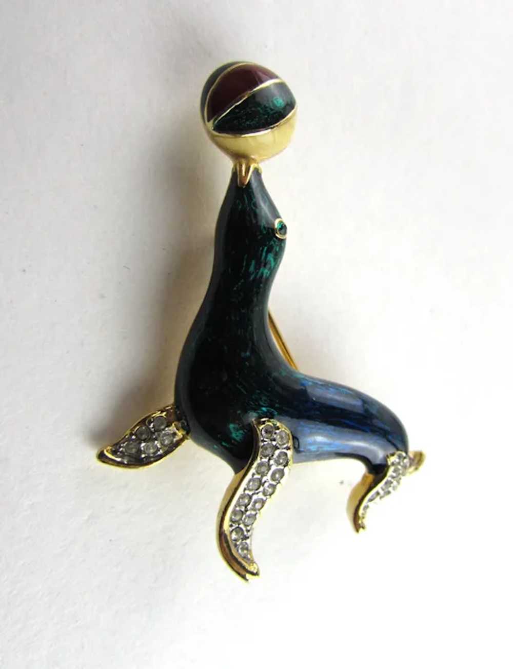 Teal Seal Balancing a Ball Enamelled With Crystal… - image 6