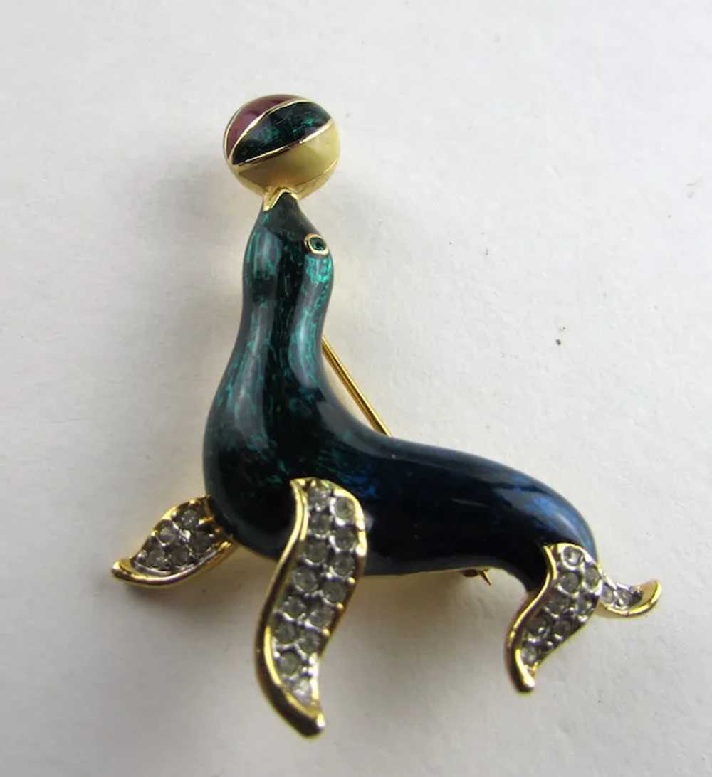 Teal Seal Balancing a Ball Enamelled With Crystal… - image 8