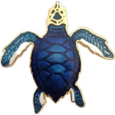 1987 Wm Spear Gold Tone Blue Enamel Sea Turtle Pin