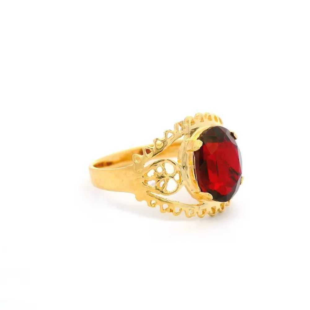 Vintage 14k Yellow Gold Deep Red Oval Stone w/ Op… - image 5