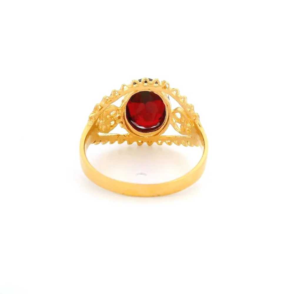 Vintage 14k Yellow Gold Deep Red Oval Stone w/ Op… - image 7