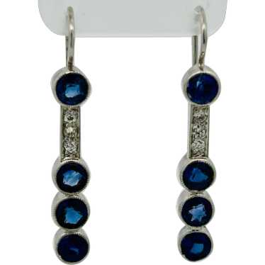 Antique Edwardian Sapphire & Diamond Earrings Plat