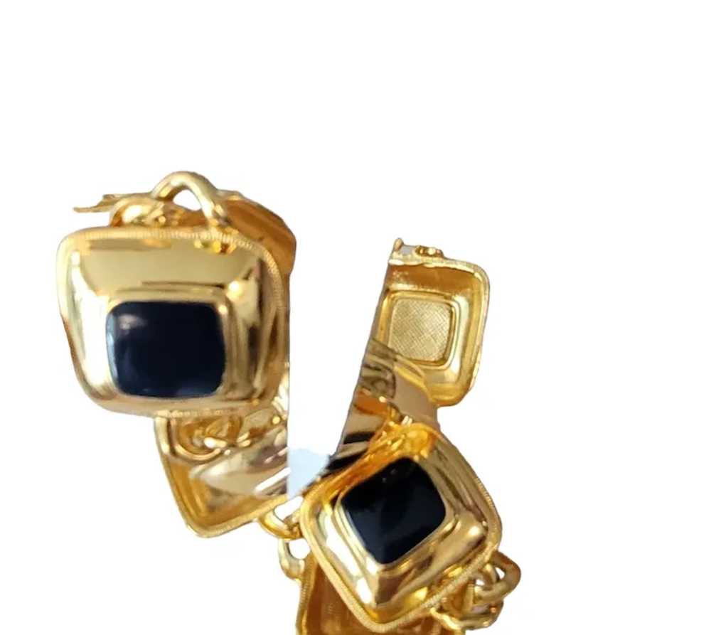 Gold Tone Black Enamel Square Repousse Style Togg… - image 5