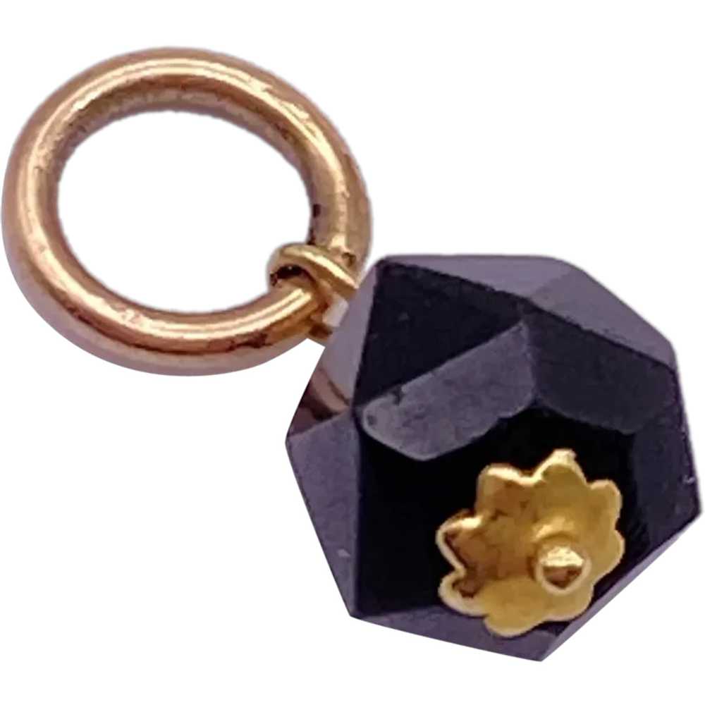 Small Hand Faceted Onyx Bead Charm 14K Gold - image 1