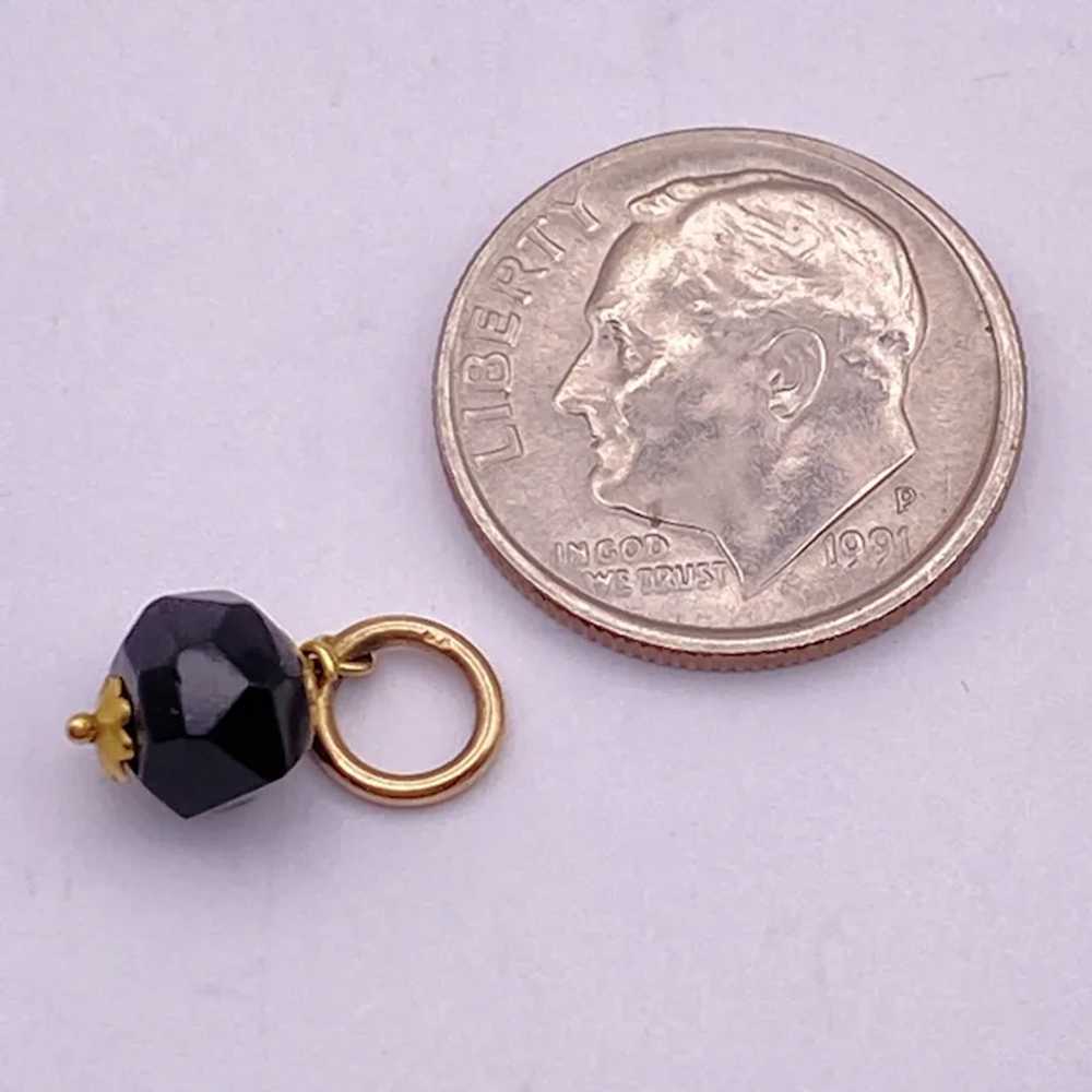 Small Hand Faceted Onyx Bead Charm 14K Gold - image 2
