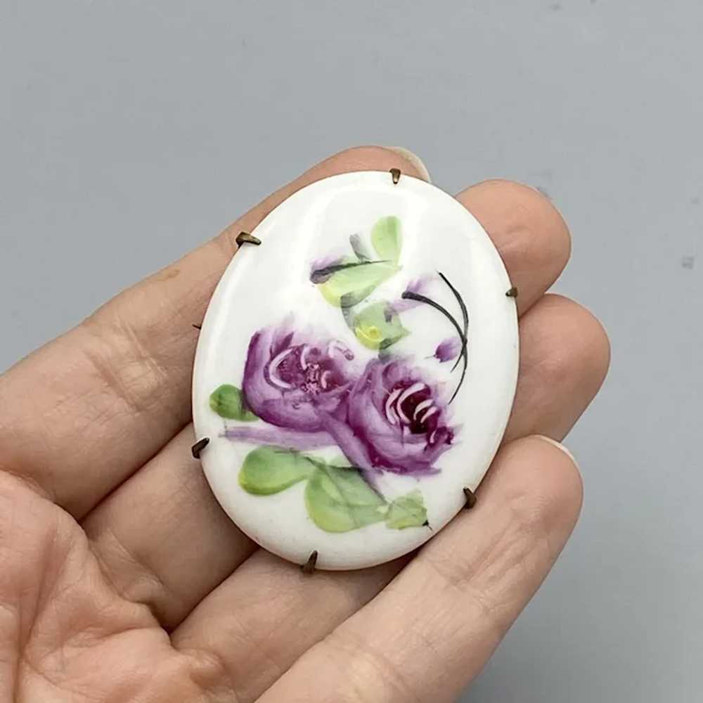 Late Victorian Hand Painted Porcelain Rose or Peo… - image 6