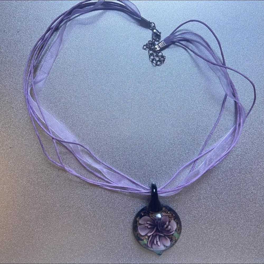 Jewelry × Other Purple Floral Glass Pendant Ribbo… - image 4