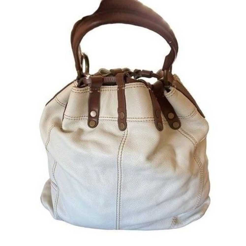 Lucky Brand ivory and brown leather drawstring ho… - image 1