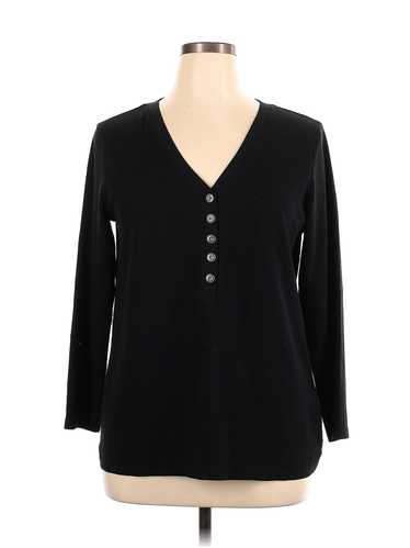 Caslon Women Black Long Sleeve Henley 1X Plus