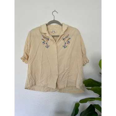 Simple Retro Size L Pale Yellow Embroidered Women… - image 1