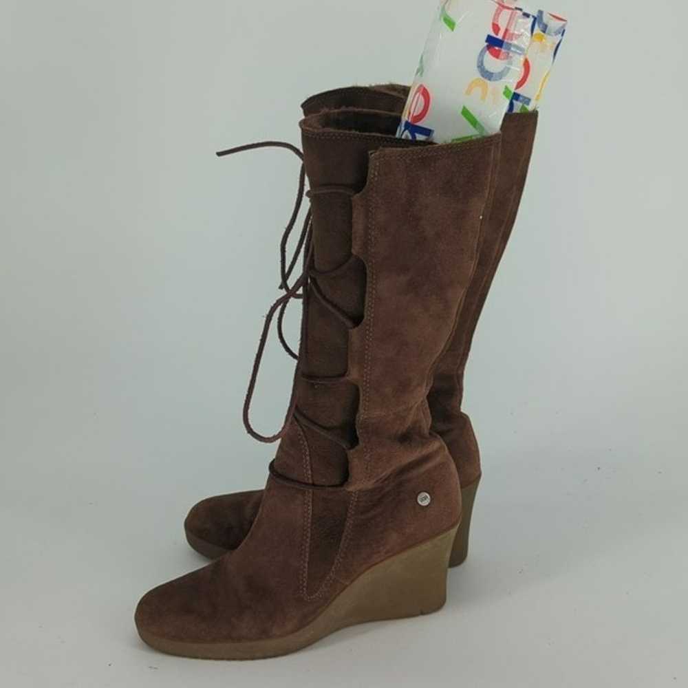 Ugg Suede Lace Up Wedge Boot Brown 9 shearling sh… - image 2