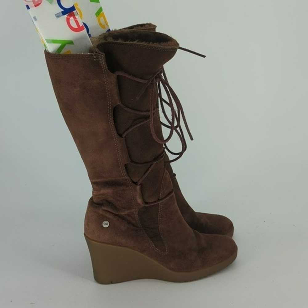 Ugg Suede Lace Up Wedge Boot Brown 9 shearling sh… - image 3