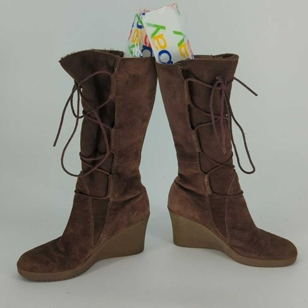 Ugg Suede Lace Up Wedge Boot Brown 9 shearling sh… - image 5
