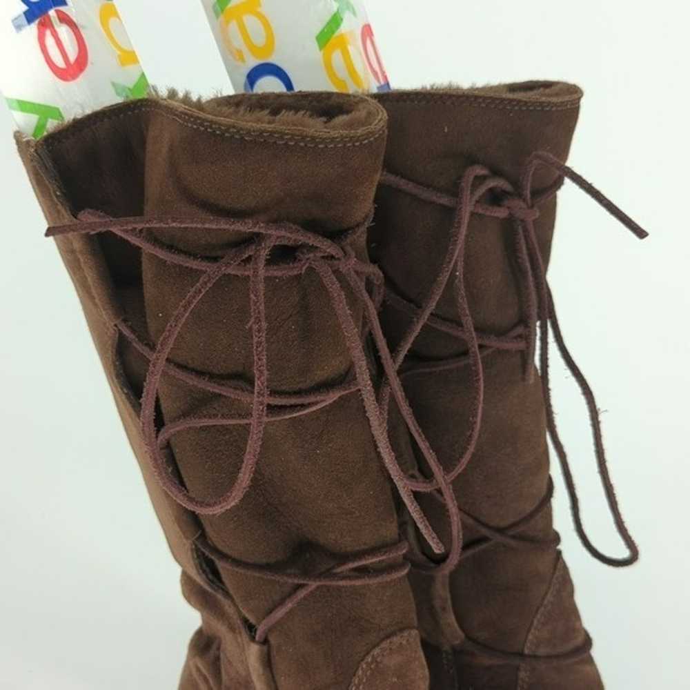 Ugg Suede Lace Up Wedge Boot Brown 9 shearling sh… - image 7