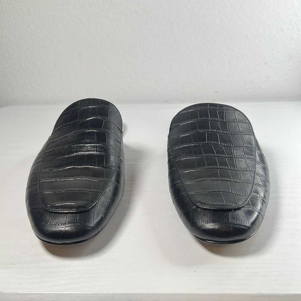 Saks Fifth Avenue Black Leather Crocodile Slip On… - image 3
