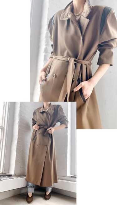 leather trim belted trench