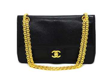 Chanel Vintage Rare Black Lizard Medium Classic D… - image 1