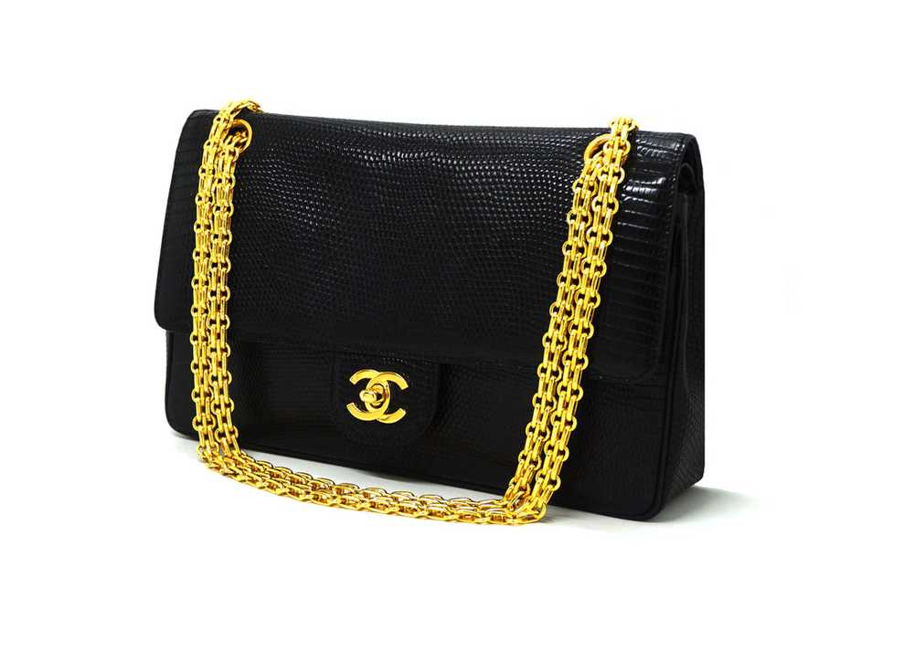 Chanel Vintage Rare Black Lizard Medium Classic D… - image 2