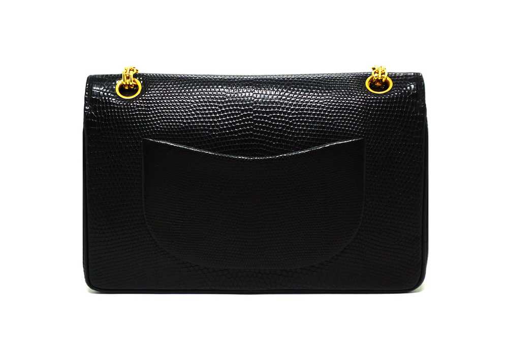 Chanel Vintage Rare Black Lizard Medium Classic D… - image 6