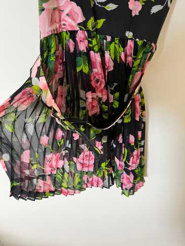 90’s Floral Pleated Chiffon Belted Mini Dress