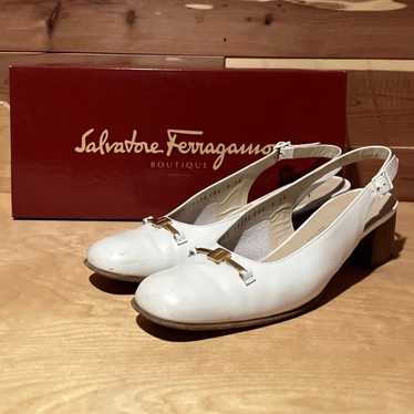 Vintage White Leather Salvatore Ferragamo Mary Ja… - image 1