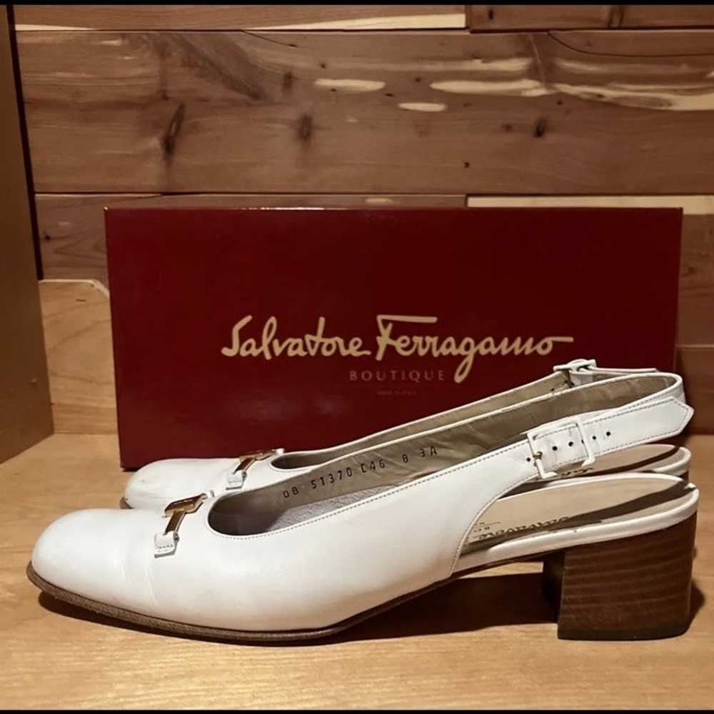Vintage White Leather Salvatore Ferragamo Mary Ja… - image 5