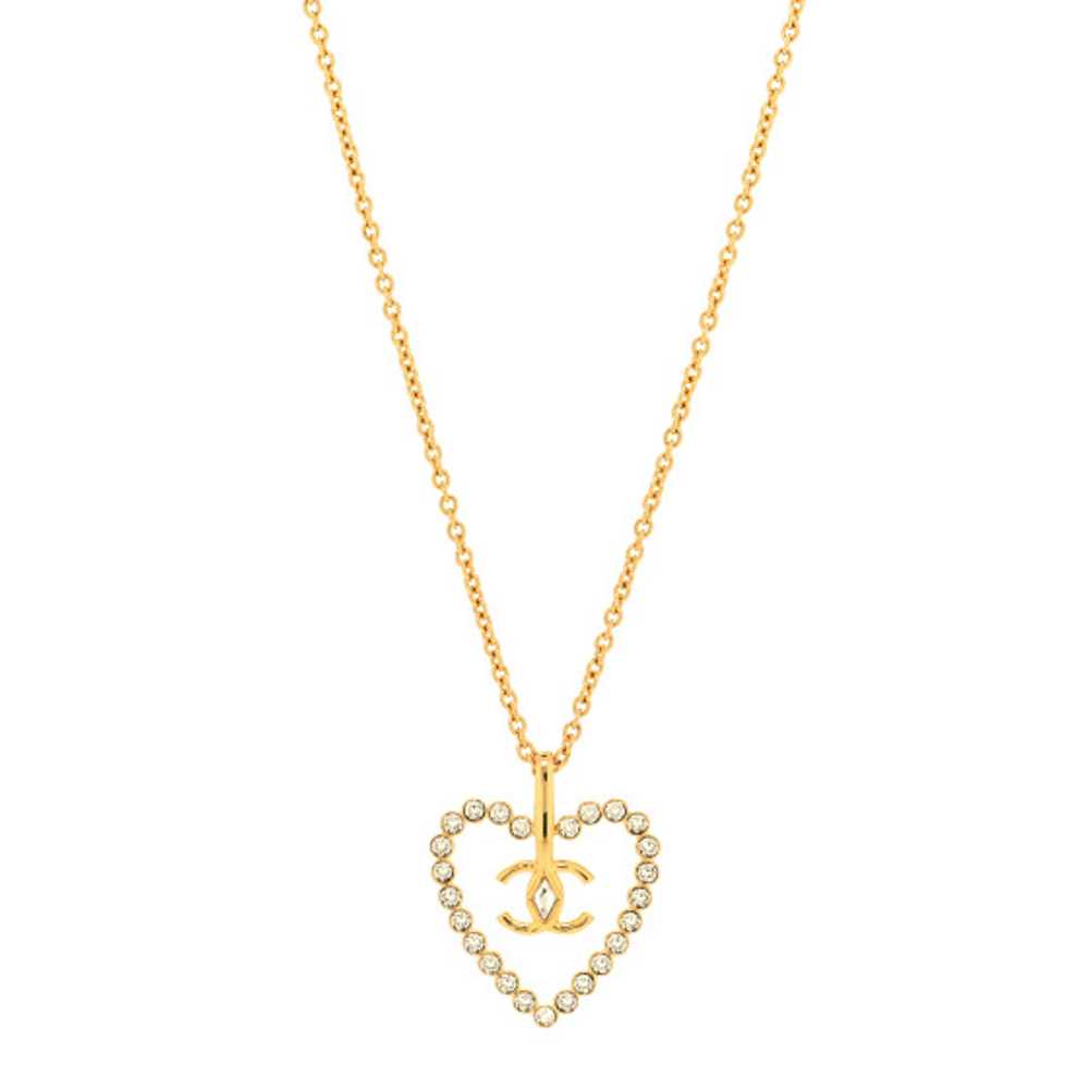 CHANEL Crystal CC Heart Necklace Gold - image 1