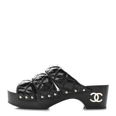 CHANEL Patent Lambskin Quilted CC Clogs 38 Black - image 1