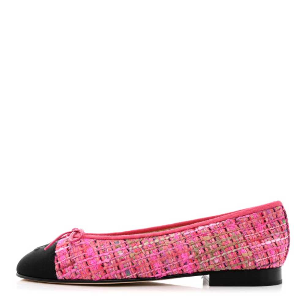 CHANEL Tweed Cap Toe Ballerina Flats 37 Pink Black - image 1