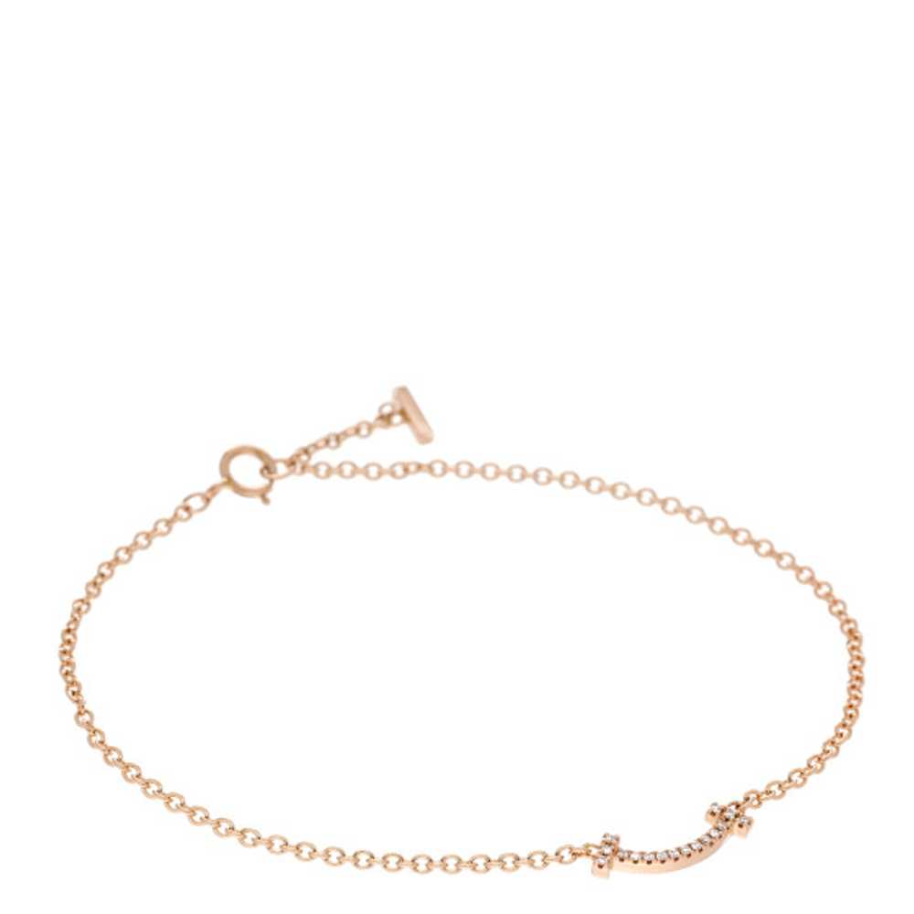 TIFFANY 18K Rose Gold Diamond Mini T Smile Bracel… - image 1