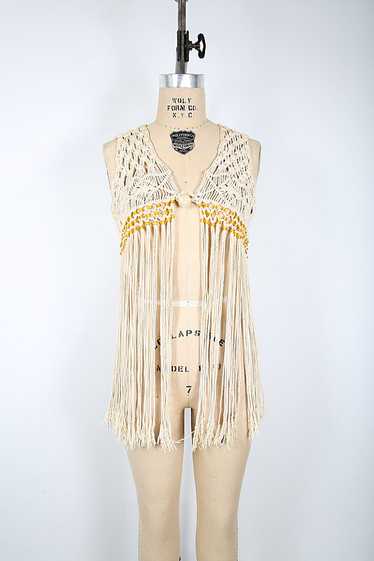 Boho Handmade Macrame Vest with Fringe & Beads Sel