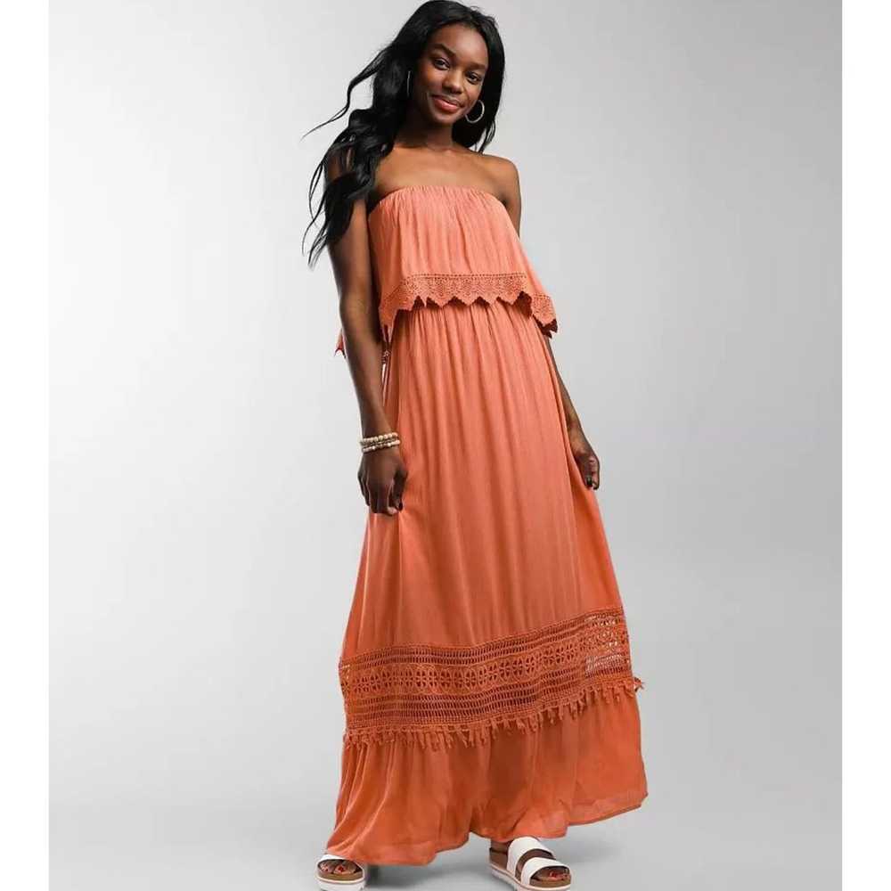 Daytrip Womens XS Strapless Crochet Maxi Dress Ru… - image 10