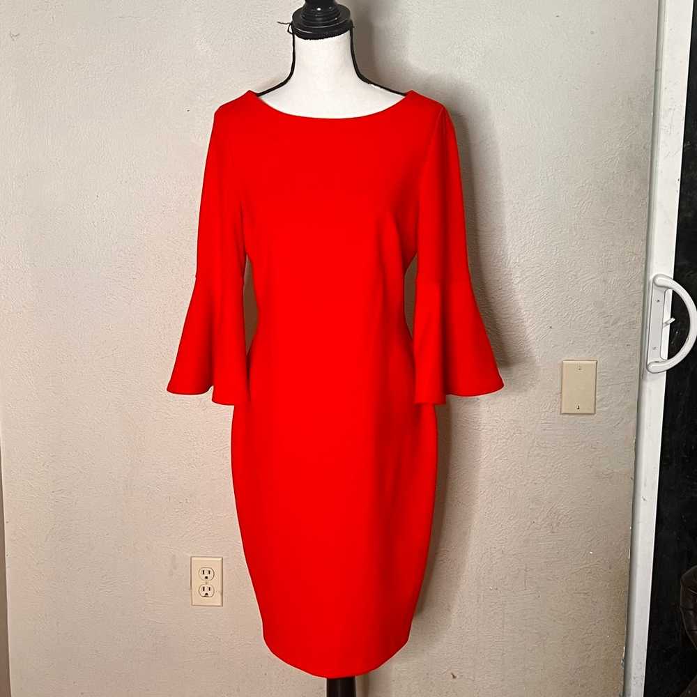 Calvin Klein red bell sleeve sheath dress - image 2