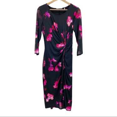 Tahari Womens M Dark Floral Black Pink Dress Belli