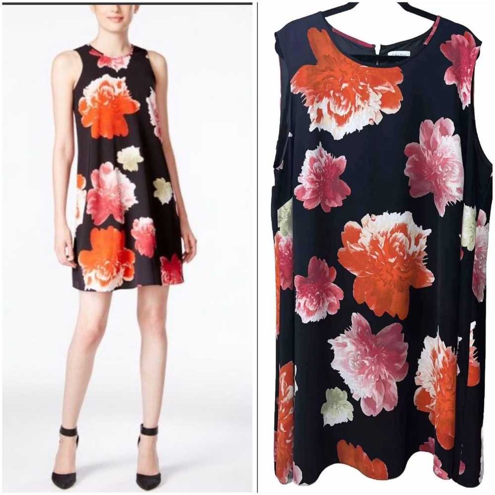 Calvin Klein Trapeze Swing Dress, Black Floral, S… - image 1
