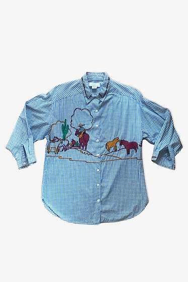 1990s Gingham Embroidered Cowgirl Blouse Selected 