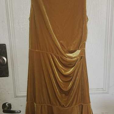 Eliza J Mustard yellow velvet drape dress size 14