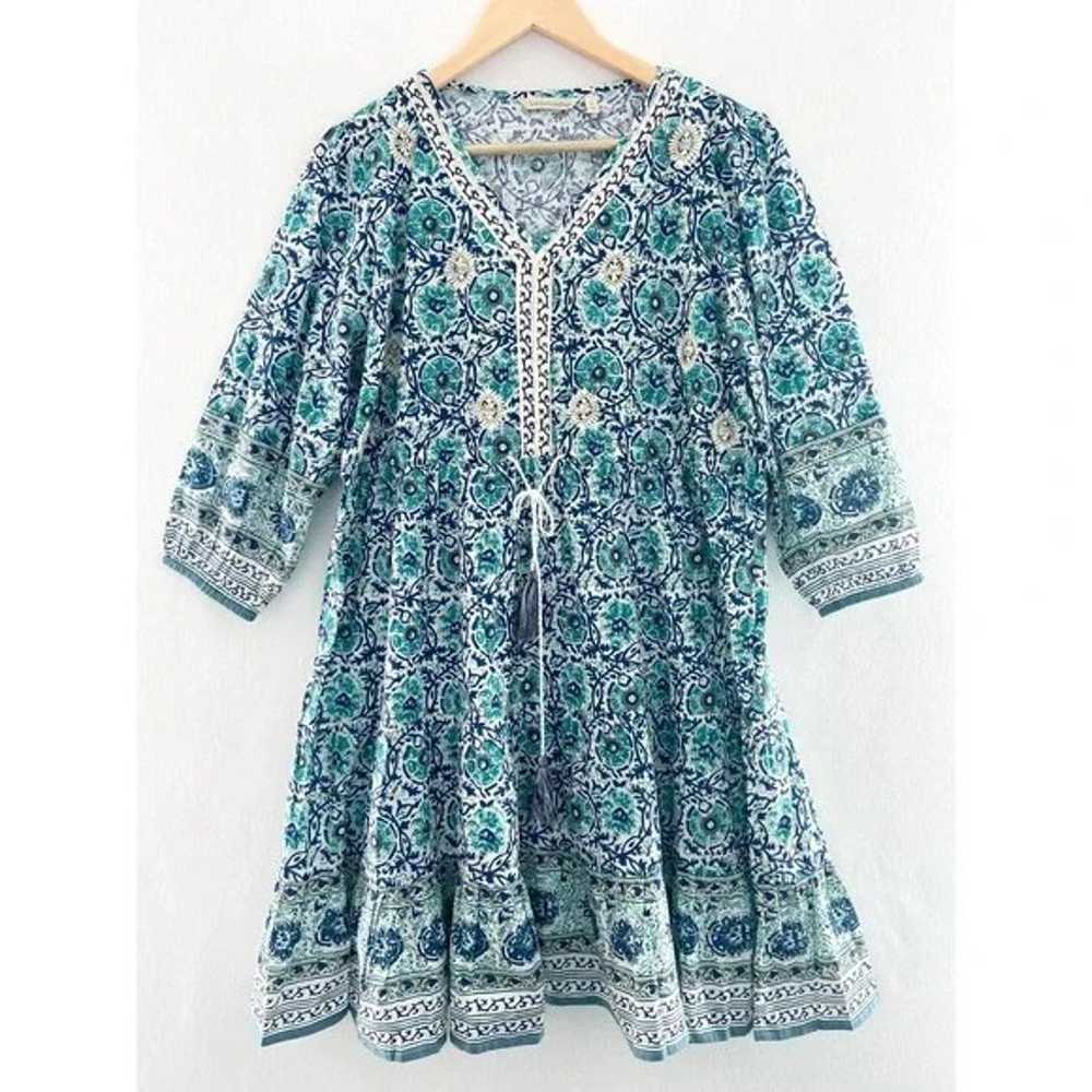 Soft Surroundings Boho Blue Printed Dress L Neris… - image 1
