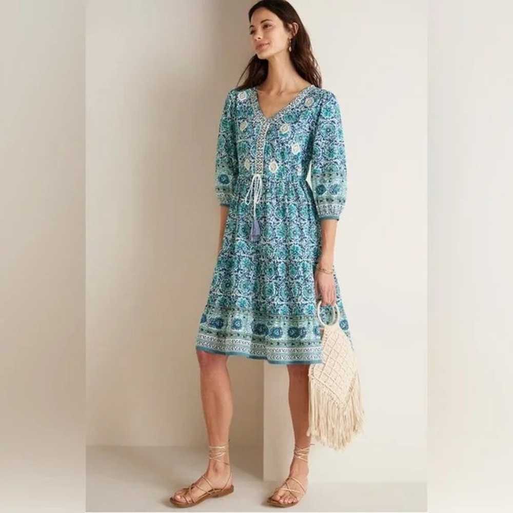Soft Surroundings Boho Blue Printed Dress L Neris… - image 2