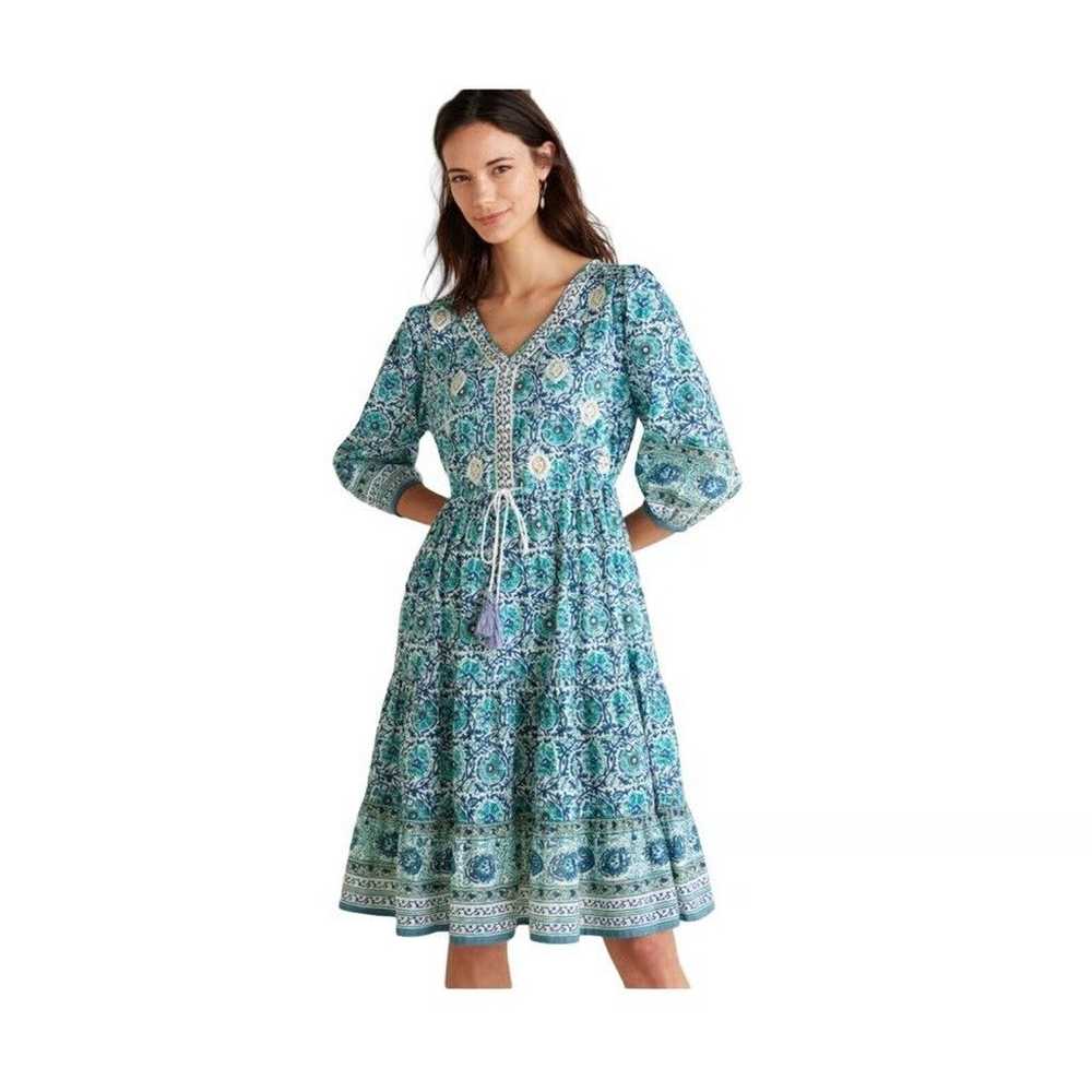 Soft Surroundings Boho Blue Printed Dress L Neris… - image 3