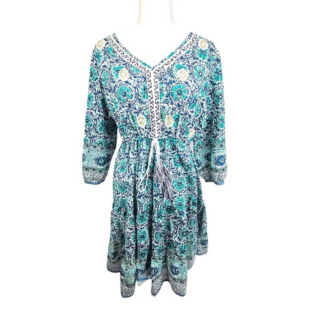 Soft Surroundings Boho Blue Printed Dress L Neris… - image 6