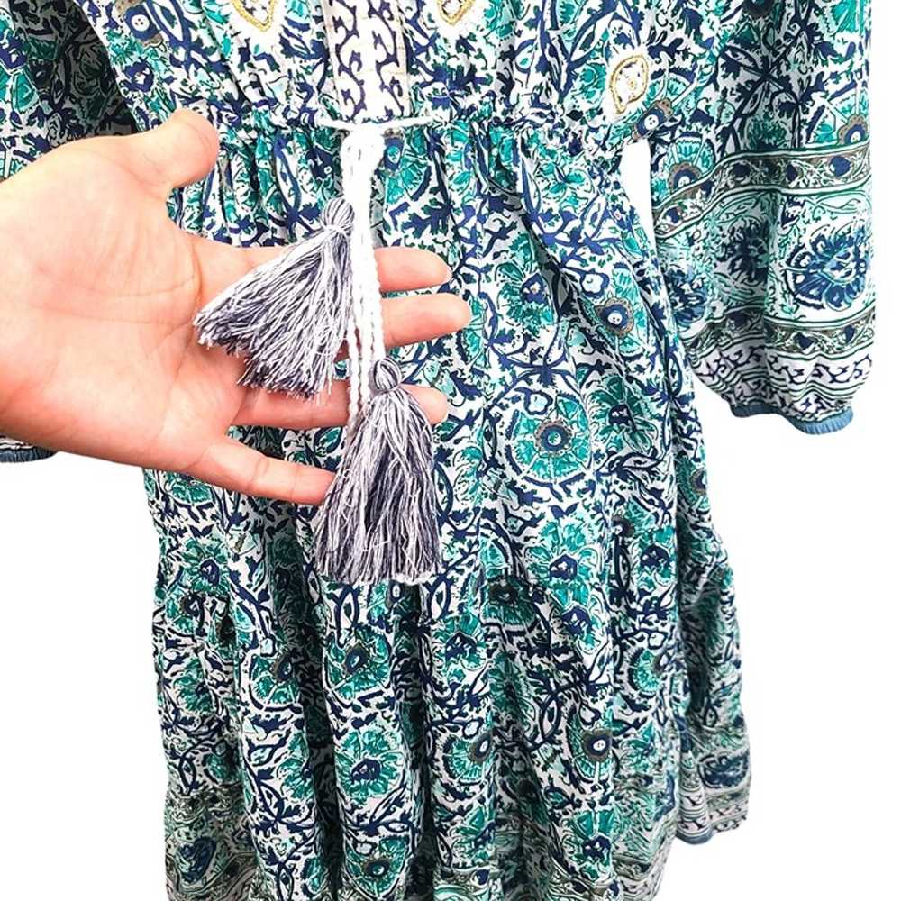 Soft Surroundings Boho Blue Printed Dress L Neris… - image 8