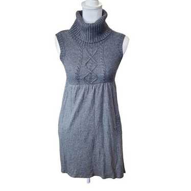 Y2K Turtleneck Babydoll Sweater Dress Gray Cable … - image 1